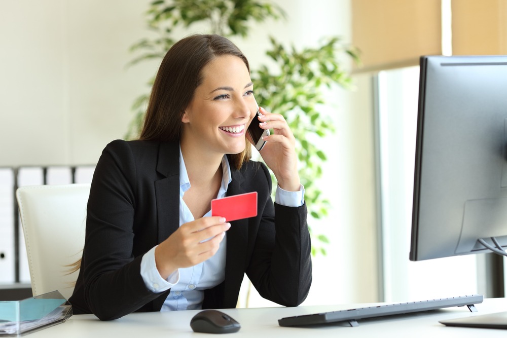 Happy,Businesswoman,Working,Buying,On,Line,With,Credit,Card,And
